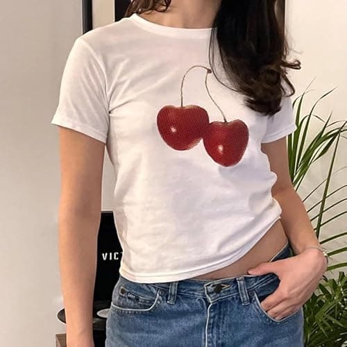 Baby Tees Y2k Shirt 2000s Fashion Cute Shirts 90s Outfit Woman Graphic Tees Y2k Vintage Clothes - Style06 - Medium thumbnail 6