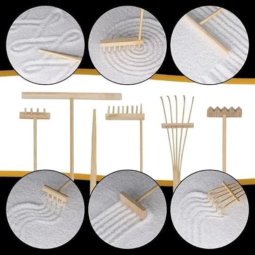 Island Falls Home Zen Garden Kit 11x8 Beautiful Premium Japanese Mini Sand Garden Meditation Gift Set for Home & Office Desk Accessories. Zen Sand, 6 Tools, 15 Features. Mindfulness Gifts Decor Women thumbnail 6