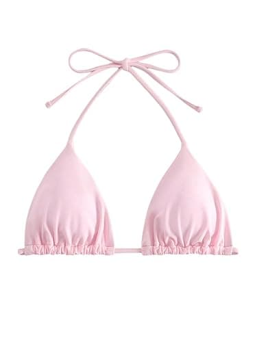 WDIRARA Women's Solid Triangle Bikini Top Sexy Halter String Micro Bathing Suits Tops - Image 1