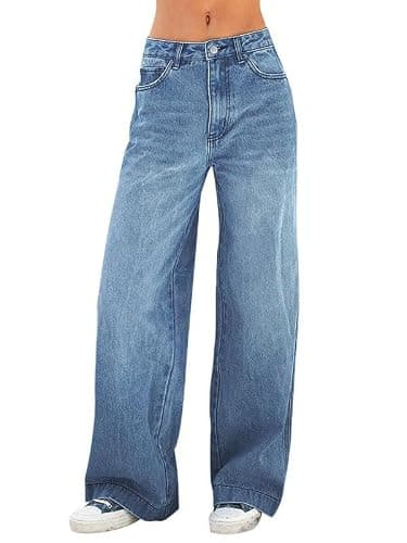 EMMIOL Women's 2026 Wide Leg Jeans Distress Mid Waist Denim Pants Vintage Y2K Trousers - Image 1