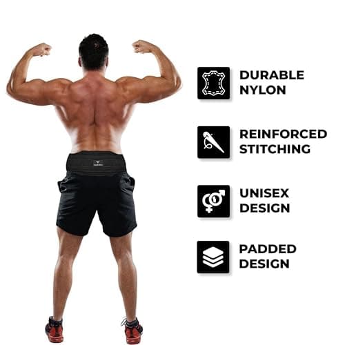YAGHZU Dip Belt with Chain – Weighted Pull Up Belt, Dip Weight Belt, Weightlifting Belt for Pullups, Squats, and Dips, Belt Squat Attachment Ideal Weight Belt for Pullups, Weightlifting, and Gym Workouts (Black) thumbnail 3