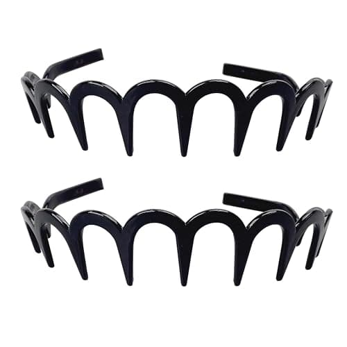 Treayes 2025 New U Shape Fashion Tooth Hair Comb Headband, 2PCS High Cranium Headbands for Women's Hair, Reversible Korean Headbands with Teeth for Women Gifts for Teen Girls (Black+Black) - Image 1