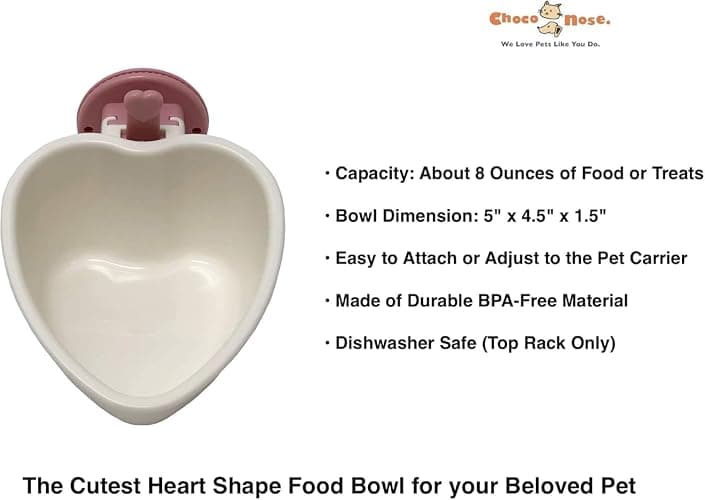 Choco Nose Patented Removable Heart Shaped Food Bowl for Dogs/Puppies/Rabbits/Cats/Guinea Pigs/Chinchillas/Birds -Water Dish for Small Pets or Animals - for Wire Cages or Crates 8 oz, Pink (C607) thumbnail 2