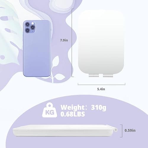 TREASO Travel Makeup Mirror, Portable Rechargeable Mirror with Lights | USB-Rechargeable, 3 Color LED Lighting, Adjustable Brightness, 7.9x5.4 inch, 1200mAh Battery, Gift for Women and Girls, White thumbnail 2
