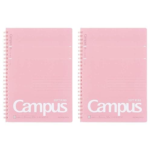 KOKUYO Campus Soft Ring Notebook, A5, B 6mm Dot Ruled, 29 Lines, 50 Sheets, Pink, Set of 2, Japan Import (SU-S131BT-P) - Image 1