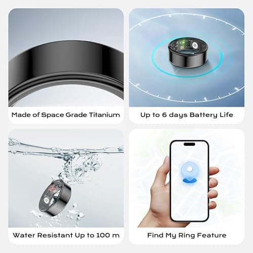 Kuinha Smart Ring for Women Men, Fitness Tracker with Health Metrics Tracking, 20 Sports Modes, IP68 Waterproof Titanium, 7-Day Battery (Black,9#) thumbnail 5