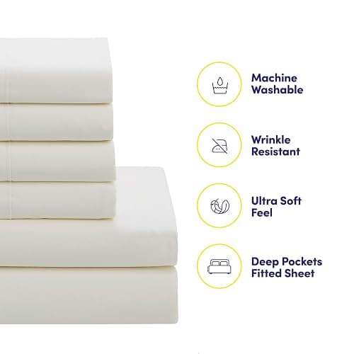 Sweet Home Collection 7 Piece Comforter Set Bag Solid Color All Season Soft Down Alternative Blanket & Luxurious Microfiber Bed Sheets, Ivory, Twin thumbnail 3