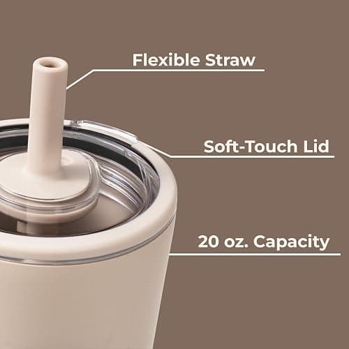 HydroJug Everyday Tumbler 20 oz – Ceramic-Lined Insulated Tumbler with Straw and Soft-Touch Lid, Cup Holder Friendly, Double-Wall Vacuum Insulation, Reusable Travel Cup – Dune thumbnail 5