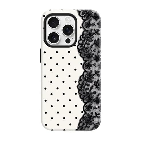 Polka Dots & Lace Splicing Shockproof Anti-Slip Scratch Resistant 2-in-1 Korean Glossy Printed Hard PC Case for iPhone 11-17 PRO MAX (A,iPhone 13/14) - Image 1