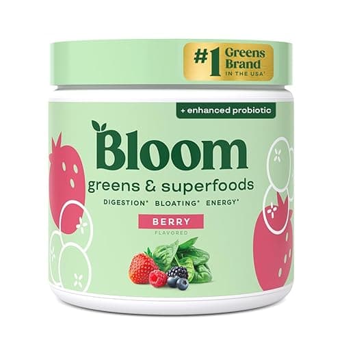 Bloom Nutrition Superfood Greens Powder, Digestive Enzymes with Probiotics and Prebiotics, Gut Health, Bloating Relief for Women, Chlorella, Green Juice Mix with Beet Root Powder, 30 SVG, Berry - Berry - 30 Servings (Pack of 1)