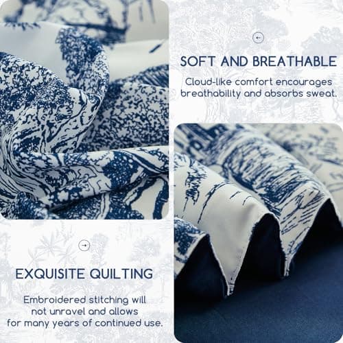 DJY Navy Blue Comforter Set Queen Size,7 Pieces Bed in a Bag Botanical Comforters with Sheets Elegant Plants Print Soft Microfiber Reversible Complete Bedding Sets for All Season thumbnail 6