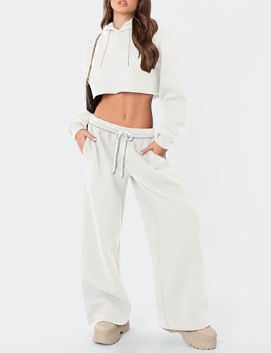 HeSaYep Women's Fleece Lined Sweatpants Wide Leg Thermal Winter Warm Baggy Sweat Pants with Pockets - White - Small thumbnail 6