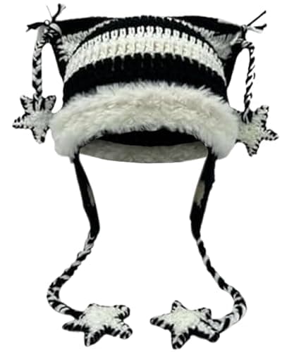 Y2k Beanie Knitted Hat Cute Cat Beanie Warm Loose Crochet Hat Women - Image 1