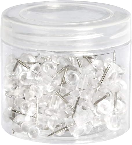Amazon Basics Push Pins Tacks, Steel Point, Clear Plastic Head, for Bulletin Board, Maps, Posters, and Craft Projects, 100-Pack thumbnail 3