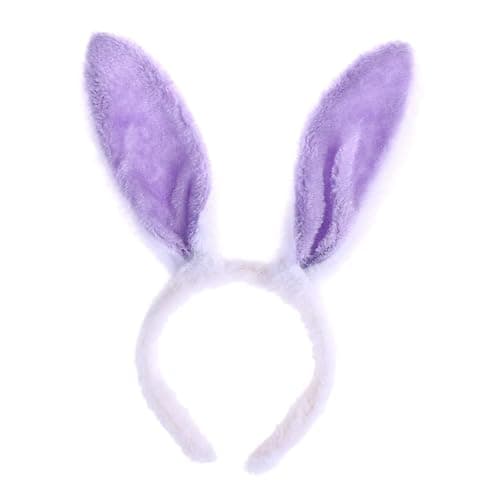 VALICLUD White Purple Plush Rabbit Headband Easter Bunny Ears Headband Rabbit Costume Fluffy Hair Band Party Cosplay Animal Ear Headpiece Carnival Masquerade Headdress - Image 1