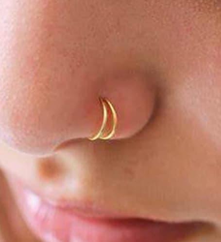 MODRSA Double Hoop Nose Ring - Silver Gold Diamond 316L Surgical Steel Cartilage Earring Helix Hoops 20g 18g 16g thumbnail 3