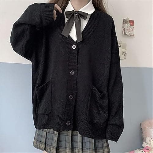 Preppy Aesthetic Clothes Cute Japanese School Sweater Kawaii Solid V-Neck Loose Knitted Cardigan JK Uniform Cosplay thumbnail 3