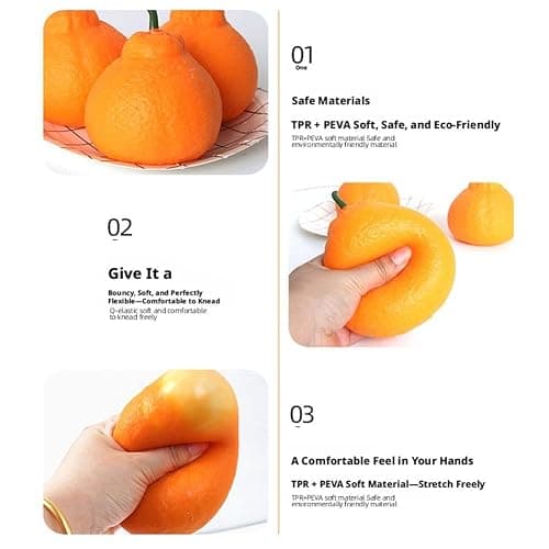 Tangerine Giant Squish-ies, Fruit Squish Stress Balls, Stress Relief Soft Simulation Orange Fruit Squeez-e, Novelty Fidget Sensory Food Fun Stretchy Desk to-ys, Easter Basket Stuffers Gift (5cm) thumbnail 7