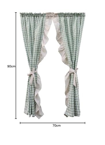 izielad 2PCS Disque Rideaux Rideau Court Motif Vichy À Carreaux, Rideau Disque Rideaux De Petite Fenêtre De Style Campagne Rideaux De Bistrot avec Plaid Vert LxH 70x90cmx2pcs thumbnail 2