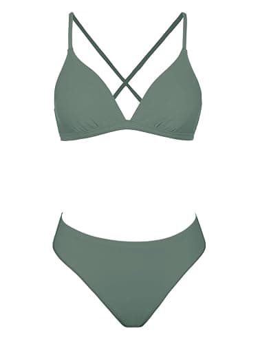 CUPSHE Bikini Set for Women Two Piece Swimsuits V Neck Low Rise Crisscross Back Self Tie Spaghetti Straps thumbnail 4