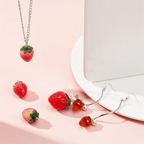 SUNNYCLUE 24Pcs 3 Style Strawberry Resin Pendants Charms Fruit Resin Charms Large 3D Strawberry Pendants Ornament with Iron Loop for Earring Bracelet Necklace DIY Making Accessories thumbnail 4