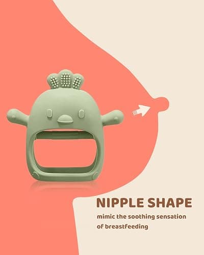2 Packs Baby Teething Toy for 0-6 6-12 Months, Food Grade Silicone Teething Mitten, Anti Dropping Wrist Hand Teethers Baby Chew Toys for Sucking Needs, BPA Free (Green & Caramel) thumbnail 2