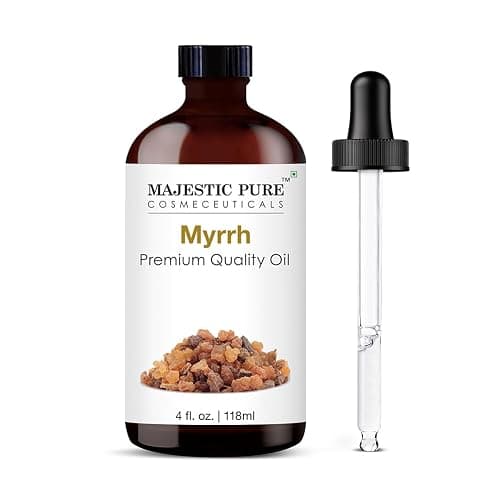 Majestic Pure Essential Oil with Glass Dropper - 100% Pure and Natural - Essential Oils for Diffuser, Aromatherapy, Soap and Candle Making, Myrrh Essential Oil, Myrrh Oil, 4 Fl Oz - Image 1