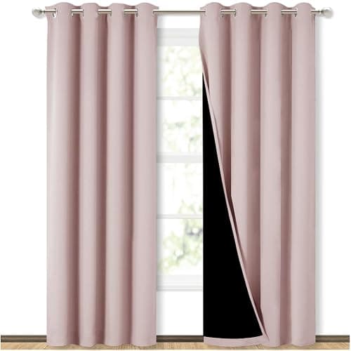 NICETOWN 100% Blackout Window Curtain Panels 84" Long, Blush Pink, 2 Pieces, 52 inches Wide Each Panel, Heat and Cold Blocking Drapes with Black Liner for Nursery, Thermal Insulated Draperies - Image 1