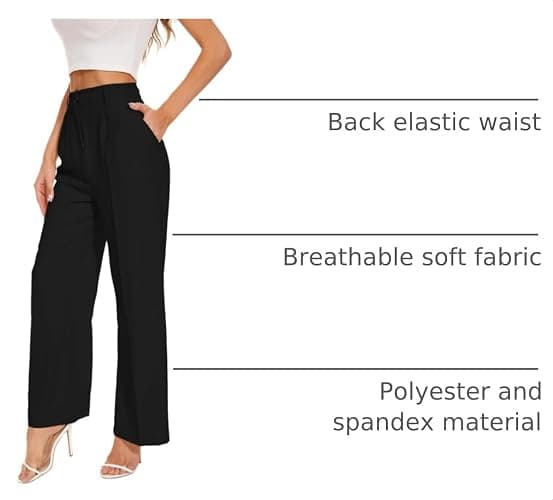 FUNYYZO Wide Leg Dress Pants for Women Work Slacks Business Casual Outfits | Office Dress Pants for Women, High Waisted, Stretchy Back Elastic Waistband, Multiple Color Size, Casual, Loose Summer Pants thumbnail 4