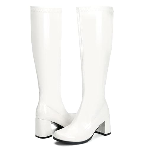 Heiyom Women's Gogo Boots Knee High Chunky Heel Square Toe 60s 70s Disco Costume Tall Boots thumbnail 9