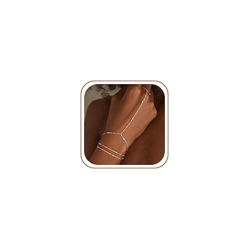 CHESKY Silver Hand Chain Bracelets for Women Set - Dainty Silver Plated Finger Ring Bracelet Stack Adjustable Hand Chains Durable Beaded Bracelets Trendy Simple Jewelry Gift for Women - Image 1