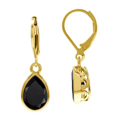 Silvershake 10X7mm Pear Shape Birthstone Gemstones White Gold Plated or Yellow Gold Plated 925 Sterling Silver Heart Victorian Style Drop Dangle Leverback Earrings Jewelry for Women - Image 1