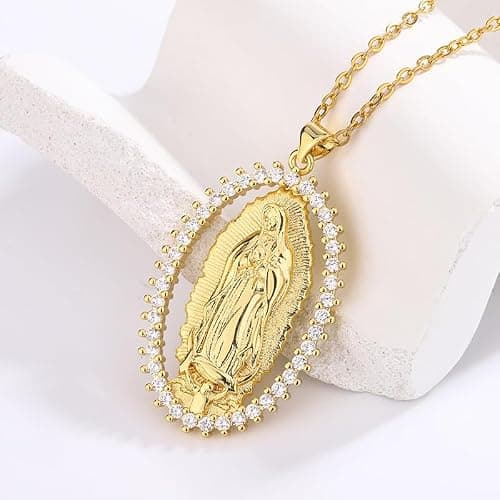 18K Gold Plated Virgin Mary Necklace - Virgen De Guadalupe Mother Mary Our Lady of Guadalupe Pendant Amulet for Women Jewelry Gift thumbnail 7