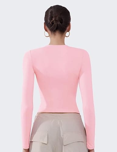 Women's Soft Long Sleeve Shirts Crew Neck Tops Basic Tees Stretchy Going Out Crop Tops Y2K Slim Fit T-Shirts thumbnail 6