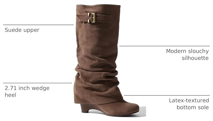 onlymakerheels Slouchy Wedge Suede Boots Fold Over Knee High Pull On High Heels thumbnail 3