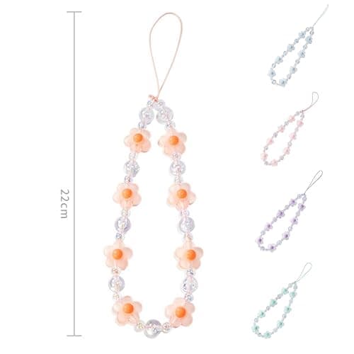 Meefisher Pink Flower Beaded Mobile Phone Charms Lanyard Aesthetic Sweet Cute Phone Wrist Strap Anti-Lost Chain for Women (Pink C) thumbnail 6