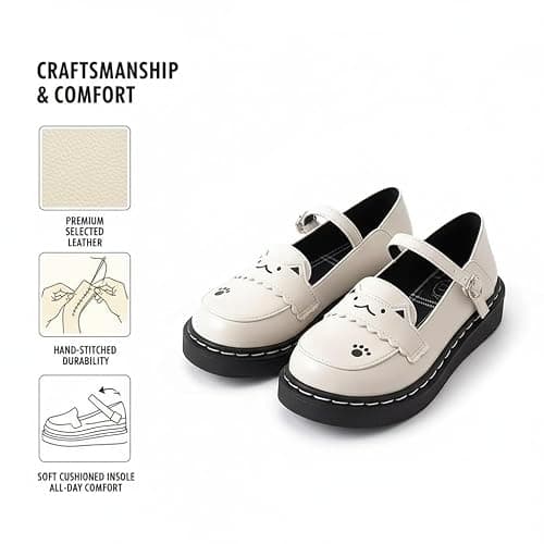 Women's Cute Cat Face Mary Jane Flats – Kawaii Platform Shoes with Paw Print Detail for Dress, Casual Wear or Anime Outfits thumbnail 5