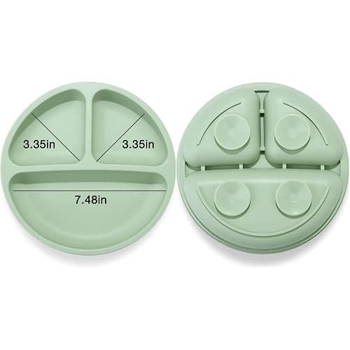 PandaEar Divided Unbreakable Silicone Baby and Toddler Plates - 3 Pack - Non-Slip - Dishwasher and Microwave Safe - Silicone (Blue Green Brown) thumbnail 2