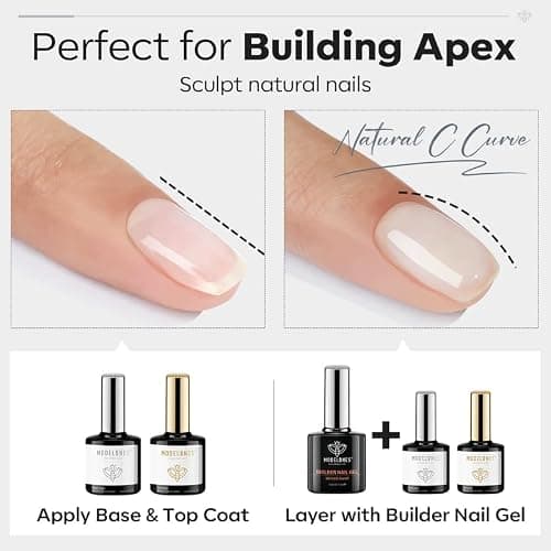 modelones Builder Nail Gel with Gel Top and Base Coat, 3Pcs Gel Nail Kit for Nail Thickening Apex Building Nail Extension Rhinestone Gel Nail Glue, LED Nail Lamp Cured thumbnail 4