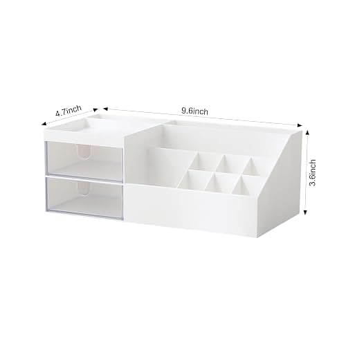 Marknor Cosmetic/Makeup Vanity Organizer Box, Mini Desk Storage for Office Supplies, Bathroom Counter or Dresser, White thumbnail 3