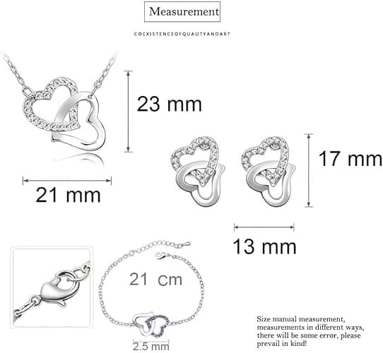 FDEETY Schmuckset Silber 925 Damen Glanz Kristall Herzform Kette Halskette Ohrringe Armband Schmuck Sets Geschenke für Frauen thumbnail 5