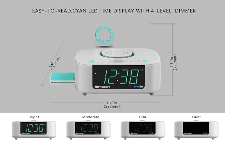 Emerson CKSW5010 Smartset Wireless Charging, Dual Alarm FM Clock, Bluetooth Radio/Speaker, 15W for Ultra-Fast Charging, 3W Retractable Port for Air Pods, White thumbnail 3