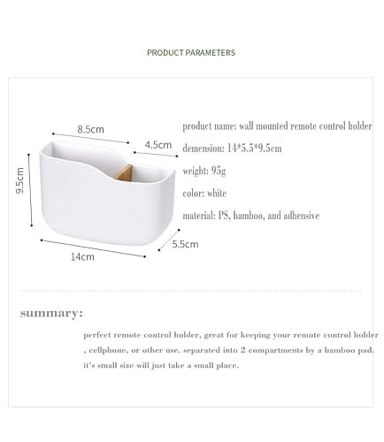 Remote Control Holder, Wall Mounted tv Bed Remote Control Caddy Organizer for Living Room Bedroom Wall (White) thumbnail 2