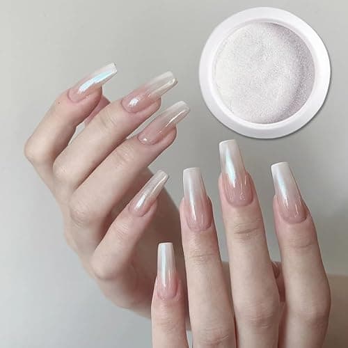 Holographic Mirror White Pearl Chrome Nail Powder Gold Effect Pure Metallic Dust Sequins UV Gel Nail Chrome Pigment for Nail Art Decoration thumbnail 6