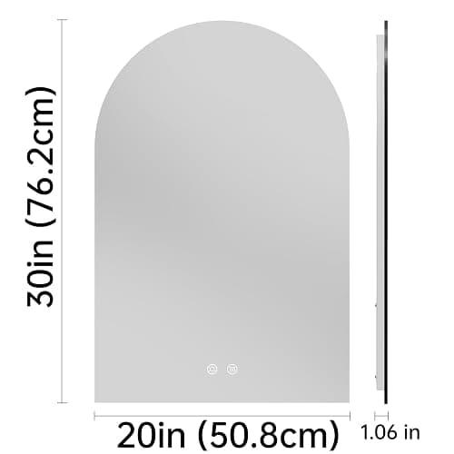 OUMUSU 20"x30" Arched LED Lighted Bathroom Mirror with Lights | Fogless, Dimmable, Shatterproof, Touch Sensor, 3 Color Changing thumbnail 2