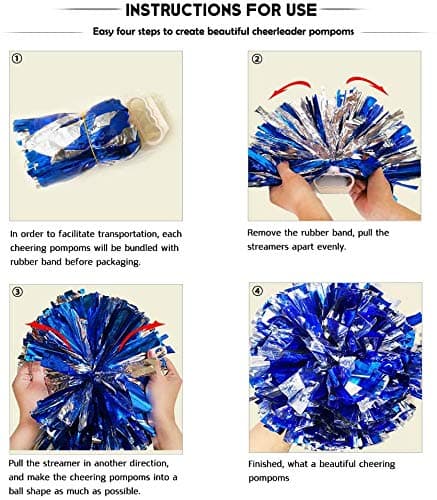 PUZINE 2pack/4pack 13" Cheerleading Metallic Foil & Plastic Ring Pom Poms Cheerleading Poms 100g thumbnail 3
