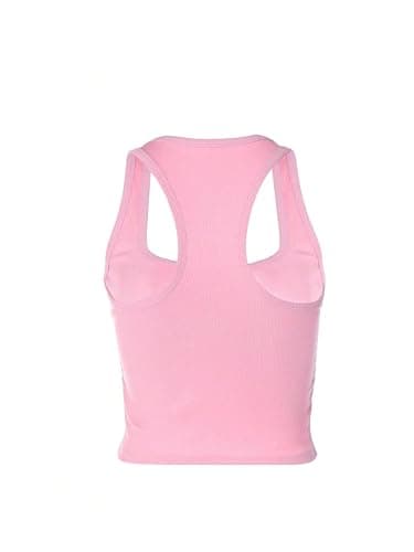 WDIRARA Women's Letter Rhinestone Racerback Crop Tank Top Y2k Square Neck Sleeveless Rib Knit Tops thumbnail 4