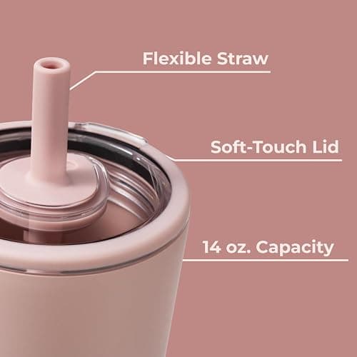 HydroJug Everyday Tumbler 14 oz – Ceramic-Lined Insulated Tumbler with Straw and Soft-Touch Lid, Cup Holder Friendly, Double-Wall Vacuum Insulation, Reusable Travel Cup – Dusty Rose thumbnail 5