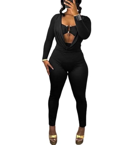 LXUAMR Jumpsuits for Women Sexy Deep V Neck Long Sleeve Jumpsuit Cut Out Bodycon Jumpsuit Going Out Outfits - Image 1