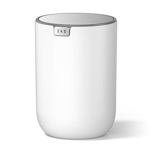 EKO Mini Desk Trash Can with Swing-Top Lid 0.4 Gallon Small Table Round Wastebasket for Office, Home, Car (White) - Image 1